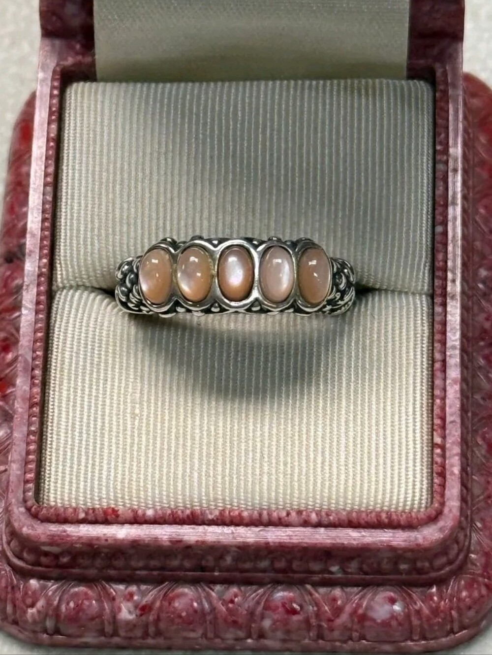 Carolyn Pollack Sterling Silver Peach Moonstone 5-Stone Ring SZ 8
